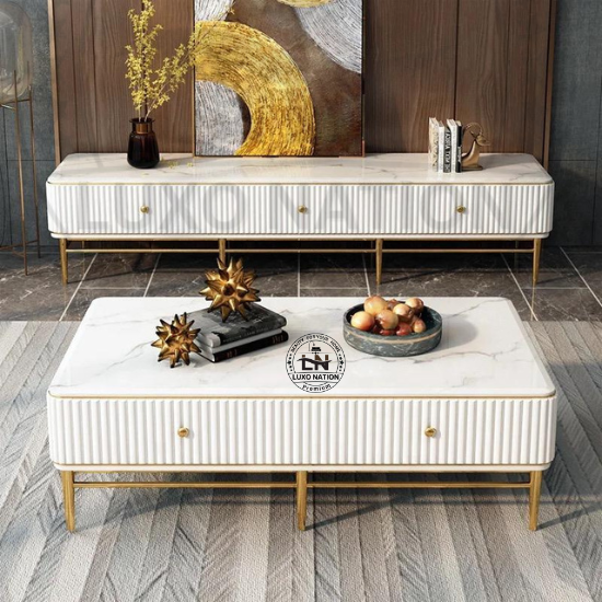 Luxo Nation Marble Top Center Table with Gold Stainless Steel Frame